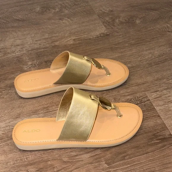 Aldo Metallic Gold Slide Sandals - Picture 4 of 9
